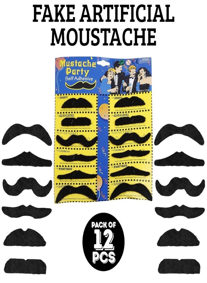 Zyozique ® 12 Pcs Fake Artificial Moustache | Fancy Costume Fake Moustaches Stickers Set | Mustache Artificial Beard for Masquerade Performance, Birthday, Costume Party Supplies | Moustache For Kids - Image 2